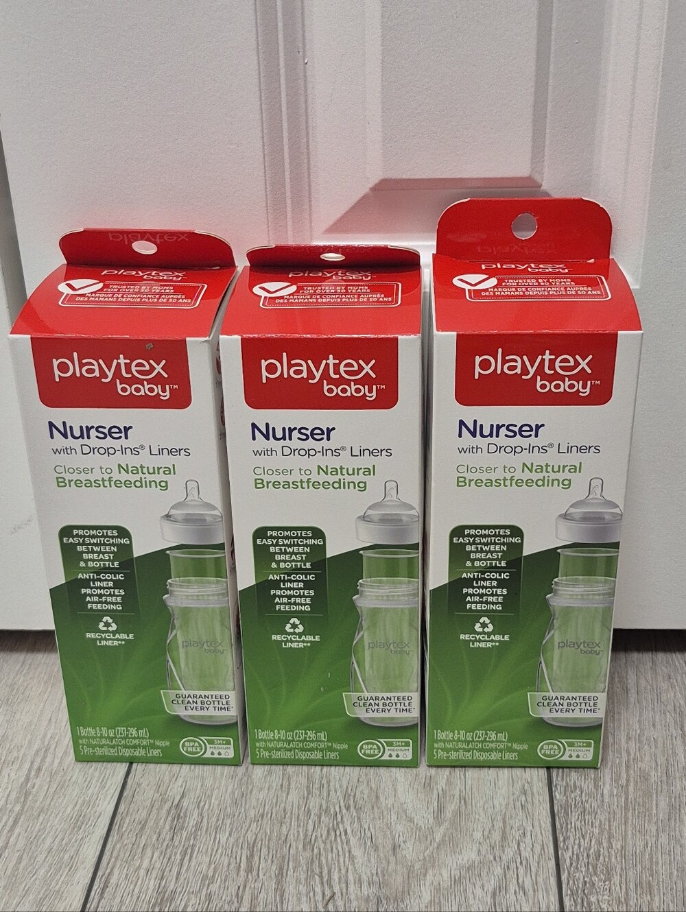 3x Playtex Baby Nurser Drop Ins Liners 8-10 Oz Bottle with 5 Disposable Liners